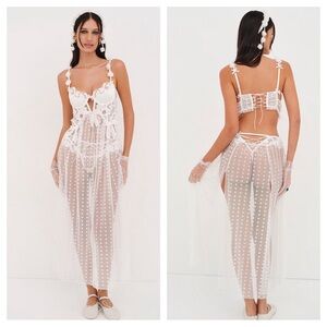 For Love And Lemons White Sheer Polka Dot Maxi Dress